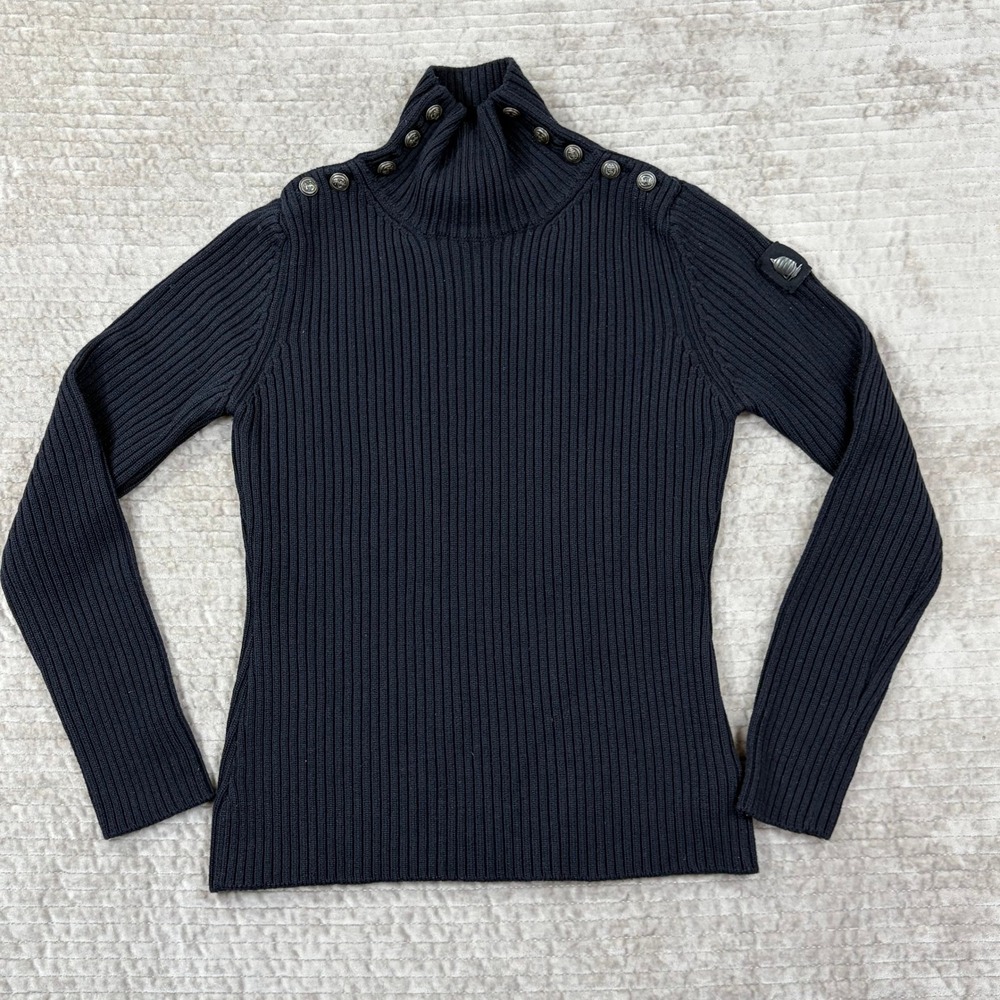 Marina Yachting Archivio Black Cable‎ Knit Fisherman Sweater Button Shoulder